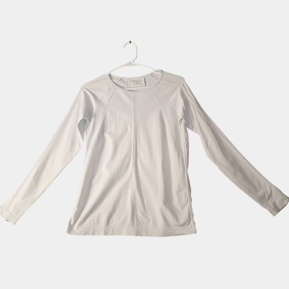 Athleta White Long Sleeve Athletic Top Nylon Performance Workout Shirt Womens S